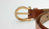 Salvatore Ferragamo Gancini Brown Leather Belt With Gold Tone Buckle Eb0923crdu