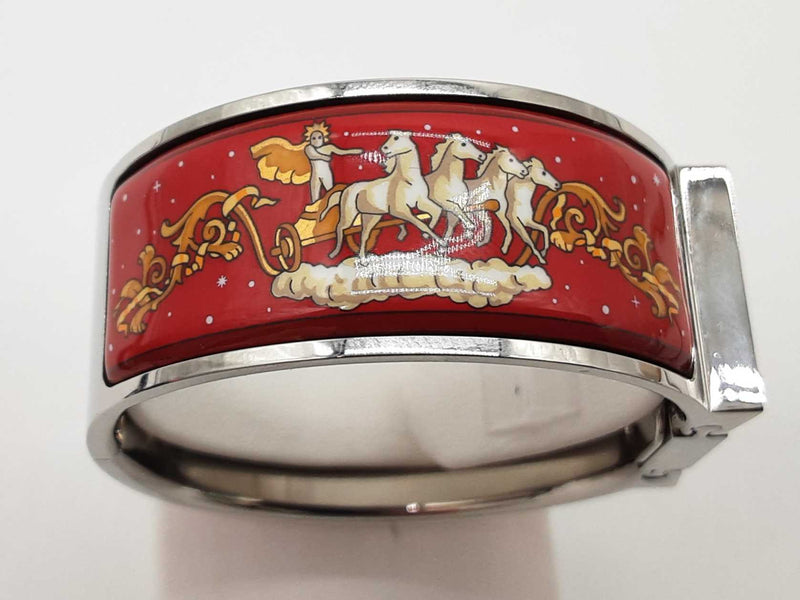 Hermes 19 Loquet Apollo Painted Red Enamel Steel Bangle Quartz Watch Do1125lrxde