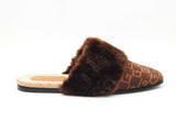 Gucci Lawrence Mules In Gg Monogram Suede & Faux Fur Size 12 Fw0926lxzdu