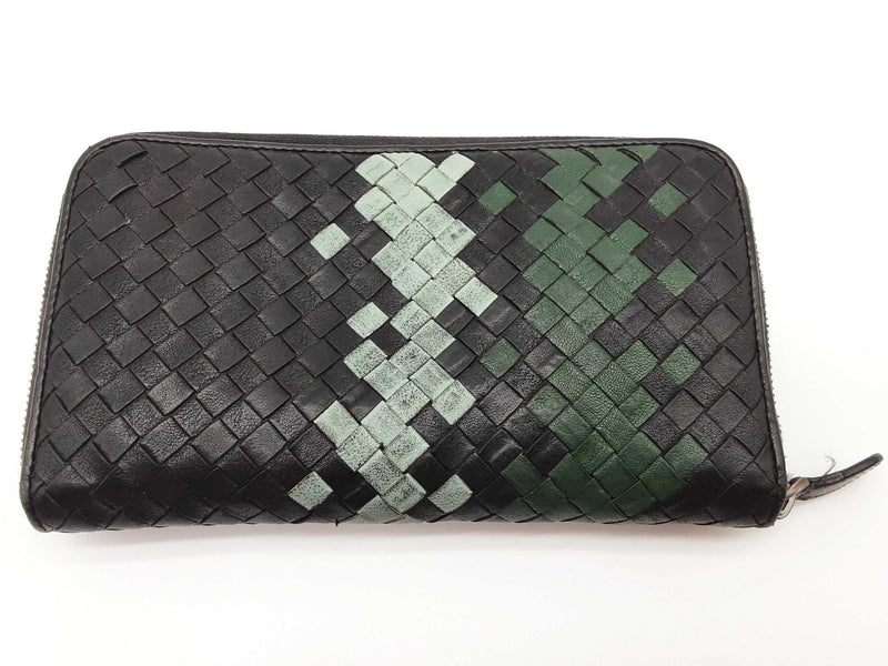 Bottega Veneta Intrecciato Black Green Leather Zippy Wallet Do0525cxde