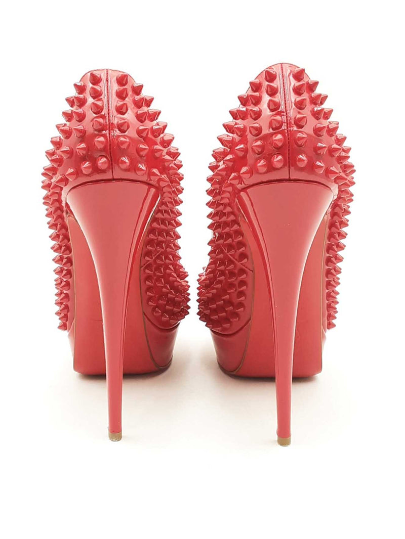 Christian Louboutin Red Patent Leather Spiked Peep Toe Pumps Size 40 Eb1224lxzsa