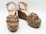 Gucci Lady Horsebit Platform Sandal In Gg Logo Canvas Size 40 Us 9.5 Fw0926ozxdu