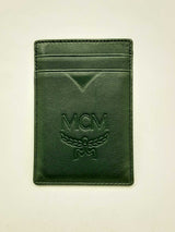 Mcm Aren Money Clip Card Case Forest Green Leather Wallet Eb0225exsa