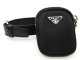 Prada Tessuto Black Nylon Mini Zipper Pouch Leather Strap Wristlet Do1225sxde