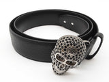 Philipp Plein Black Rhinestones Skull Head Black Leather Belt Do0426lxzde