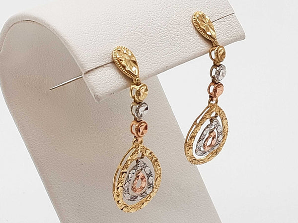 14k Tricolor Gold 2.5g Dangle Stud Earrings Do0725exde