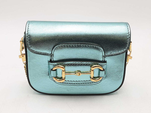Gucci Horsebit Metallic Light Blue Leather 1955 Nano Bag Sd0825przsa
