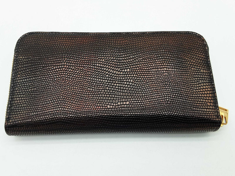 Tom Ford Brown Metallic Lizard Scale Embossed Leather Zipper Wallet Do0725oxzde
