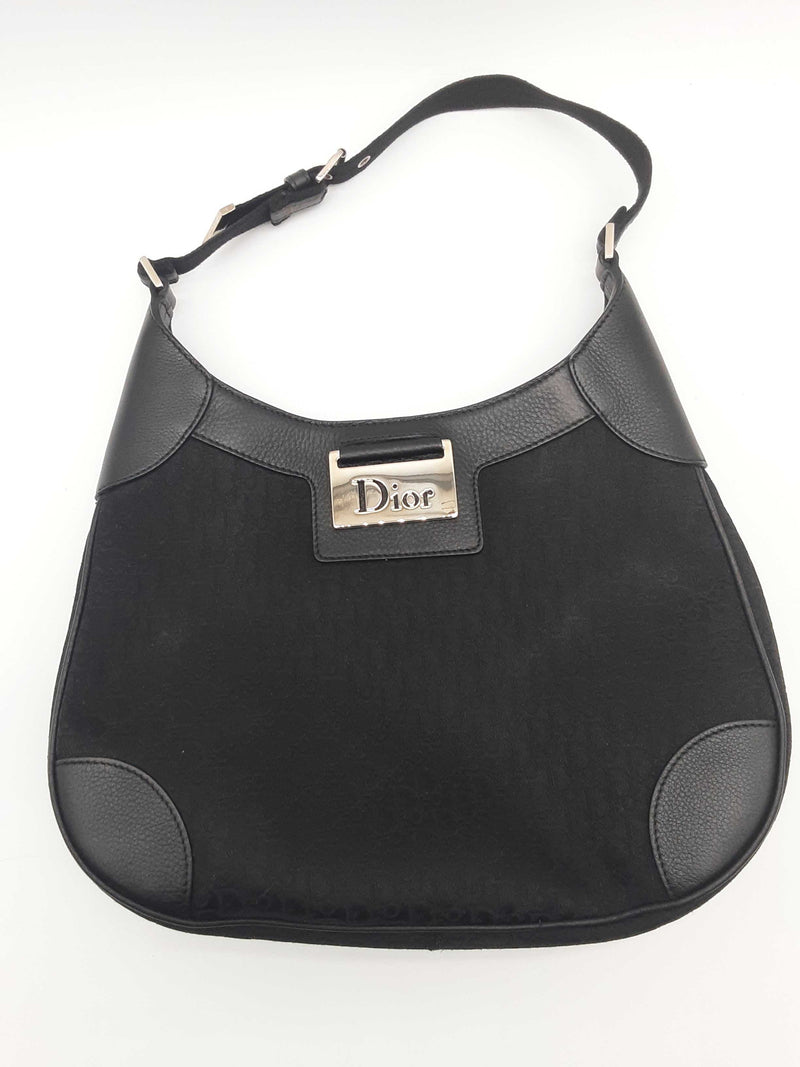 Christian Dior Black Oblique Canvas Hobo Shoulder Bag Do0425orxde