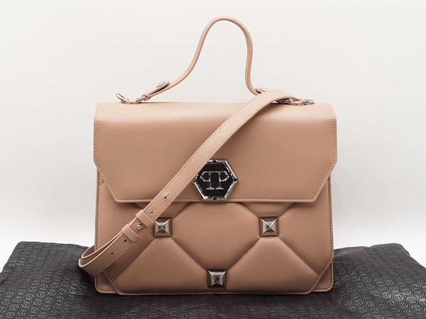 Phillipp Plein Superheroine Handle Bag In Taupe Quilted Leather Fw1125oxzdu