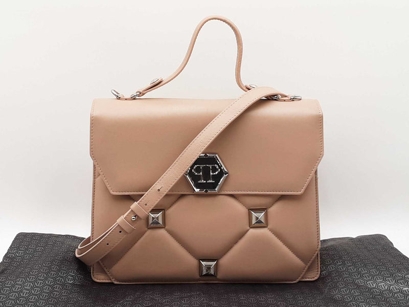 Phillipp Plein Superheroine Handle Bag In Taupe Quilted Leather Fw1125oxzdu