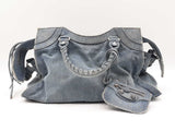 Balenciaga Crystal Neo Cagole City Bag In Distressed Blue Denim Fw0126lrxzdu