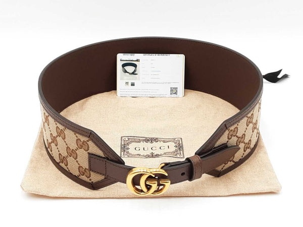 Gucci Marmont Gg Supreme Logo Canvas & Leather Brown Belt Size 75|30 Fw0725oxzdu