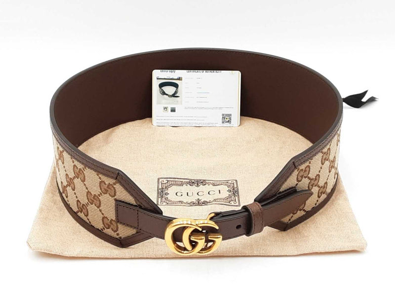 Gucci Marmont Gg Supreme Logo Canvas & Leather Brown Belt Size 75|30 Fw0725oxzdu