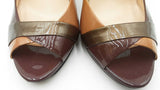 Prada Vern Metal Tricolor Patent Leather Peep Toe Pumps Size 38 Eb0126crdu