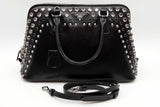 Prada Studded Pyramid Black Saffiano Patent Leather Top Handle Bag Eb0826lxrxde