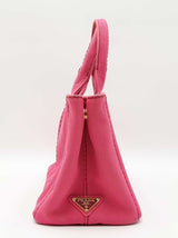 Prada Small Canapa Logo Print Tote Bag In Peony Pink Cotton Canvas Fw0626orzdu