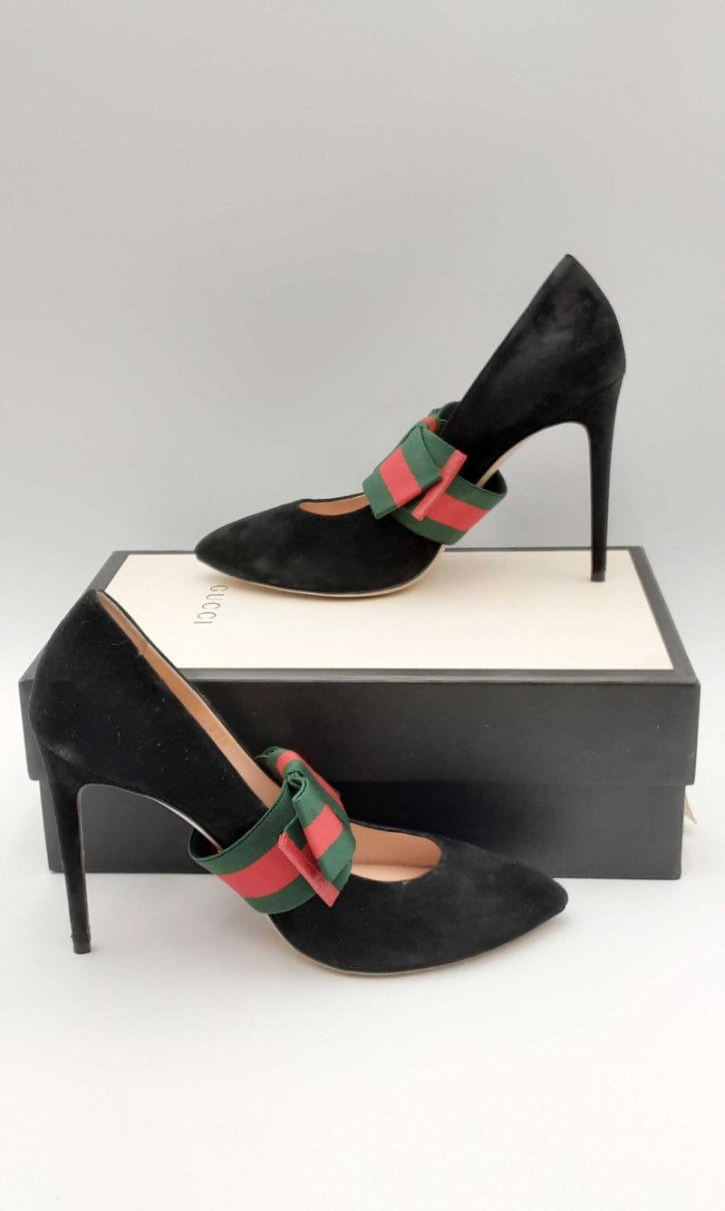 Gucci Black Suede Sylvie Removable Web Bow Pumps Size 40 Eblxzsa 14401 Max Pawn