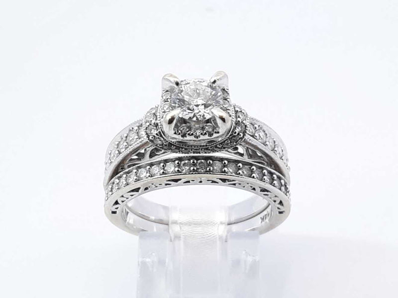 1.58 Cttw Diamond & 14k White Gold Wedding Set 8.1 Grams Size 7 Fw1224lxzxdu