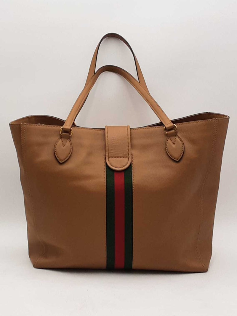 Gucci Gg Stripe Tote Brown Handbag Aa1125rxzsa