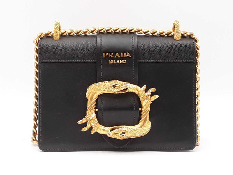 Prada Animalier Cahier Crossbody In Black Leather Fw0625izxdu