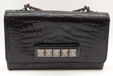 Valentino Garavani Shiny Black Alligator Vavavoom Rockstud Clutch Eb1225loxzde