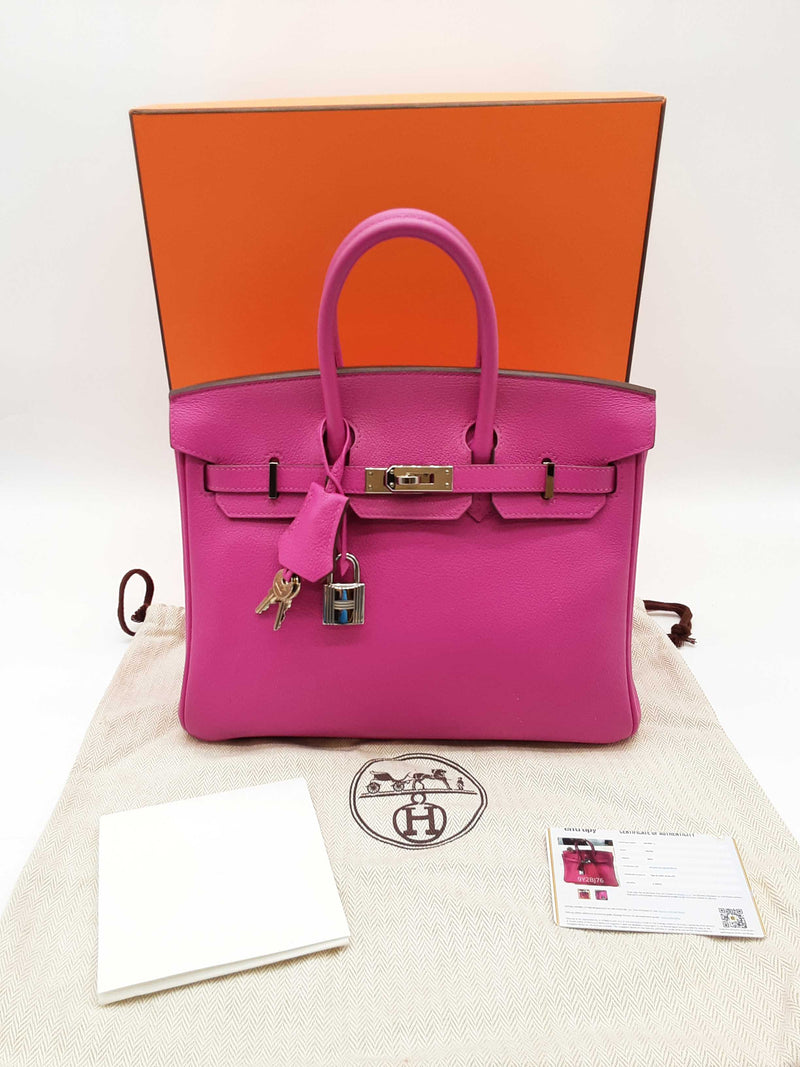 Hermes Birkin 25 Pink Chevre Mysore Red Interior Palladium Handbag Do0925lirxzde