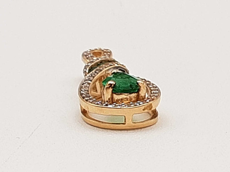 Synthetic Emerald Diamonds 14k Yellow Gold 1.8g Pendant Do0425cxde