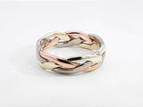 14k Tricolor Gold Braided Trinity Band Ring 7.8 Grams Size 9.5 Fw0226pzxdu