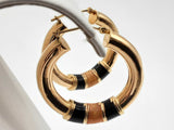 14k Yellow Gold 7.2g Black Yellow Resin Hollow Hoop Earrrings Do0524oxzde