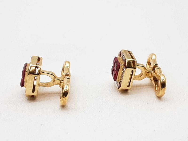 0.15 Ctw Diamonds 18k Yellow Gold Rubies 5.6g Cuff Links Do0125wxzde