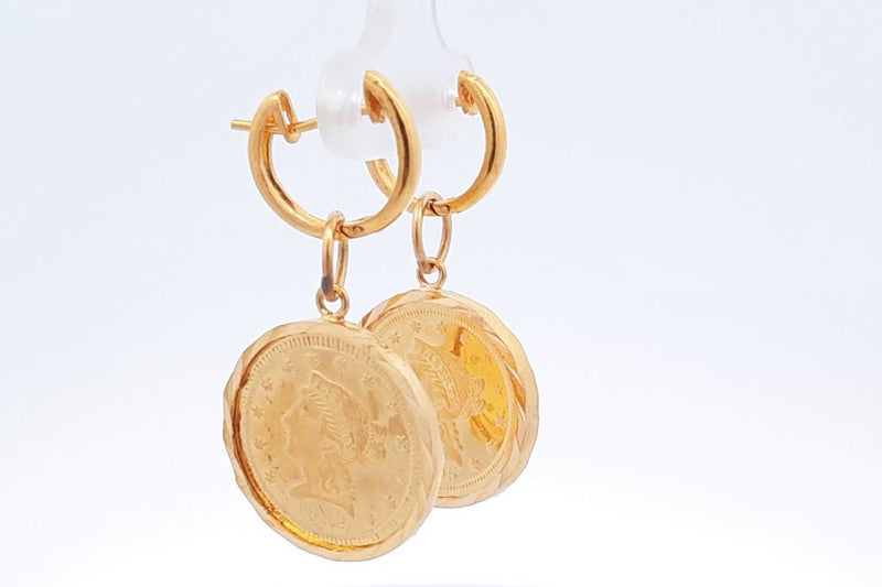 Gold Liberty Coin Earrings In 22k Yellow Gold Settings 9.81 Grams Eb1024rxzsa