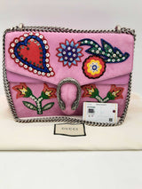 Gucci Dionysus Embroidered Pink Suede Chain Strap Shoulder Bag Fw0824ixzsa