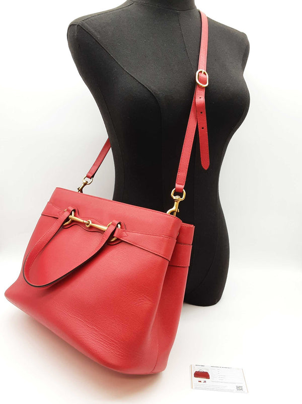 Gucci 319795 Horsebit Red Leather Tote Bag Do10250xzde