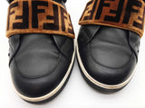 Fendi Black Leather Trainers With Velvet Zucca Straps Size 10.5 Eb0925oxzde