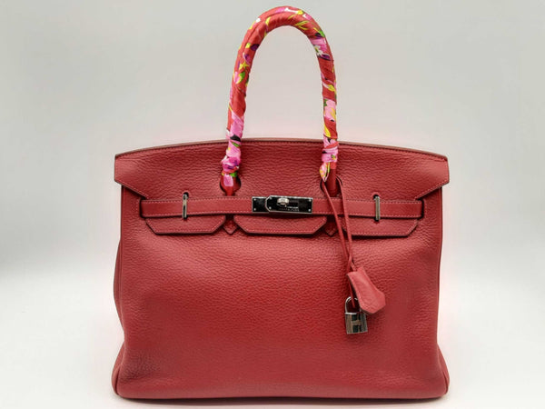 Hermes Birkin 35 Venetian Red Clemence Palladium Handbag Dosrxzde 144020012654