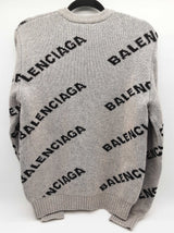 Balenciaga Allover Logo Gray Knitted Sweater Size Italian Xs Do1225wrxde