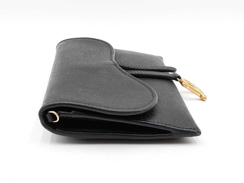 Christian Dior Saddle Wallet With Chain In Black Leather Fw1025pzxdu