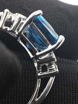 Blue Topaz & Diamond Ring In 10k White Gold 2.3 Grams Size 7 Fw1225rzdu