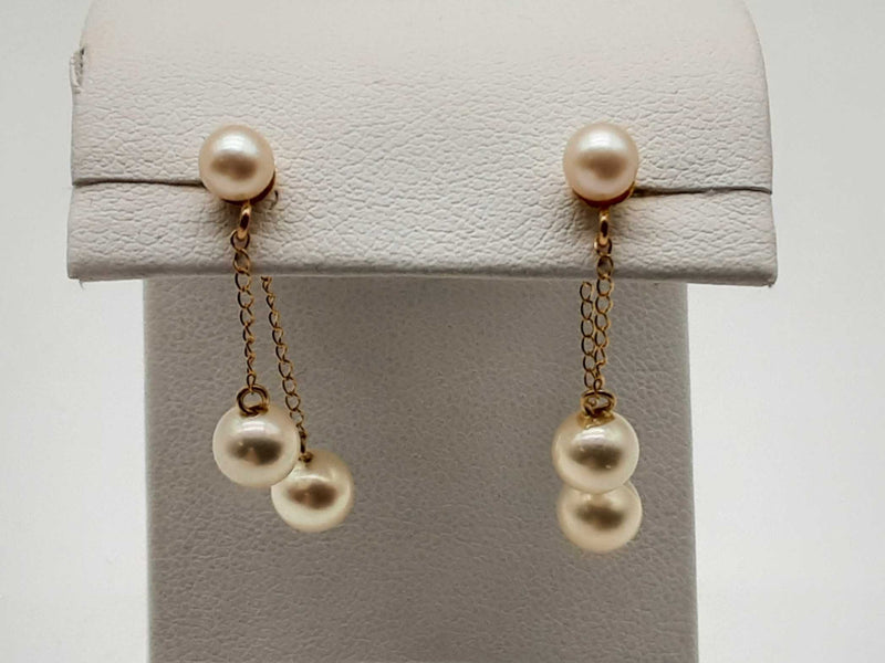 10k Yellow Gold 2.0g Pearl Dangle Stud Earrings Do1224cxde