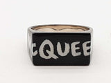 Alexander Mcqueen Graffiti Black Enamel Ring Size Us 10 Do0526ixde