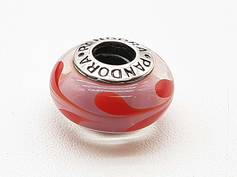 Pandora Auburn Swirly Pink Red Murano Glass 0.925 Silver 3.4g Charm Do0425cde
