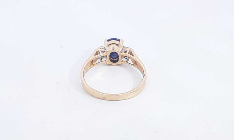 14k Yellow Gold Ring With Blue Stone & Diamonds Size 6.25 3.13 Grams Eb0324lxzsa