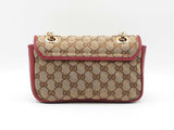 Gucci Marmont Flap Bag In Matelassé Gg Canvas & Red Leather Fw0925rzxdu