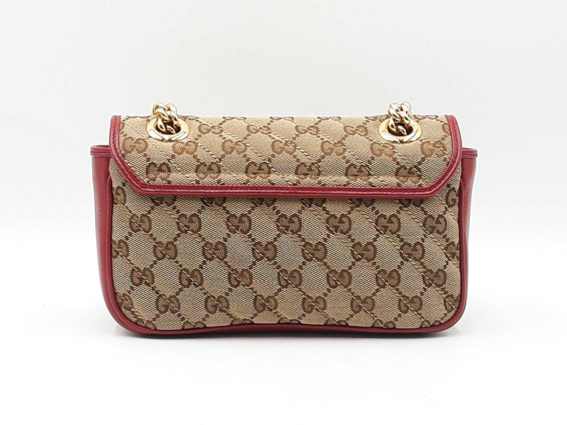 Gucci Marmont Flap Bag In Matelassé Gg Canvas & Red Leather Fw0925rzxdu