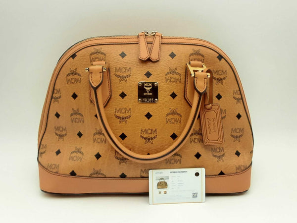 Mcm Medium Heritage Bowler Bag In Cognac Visetos Coated Canvas Fw1224oxzsa