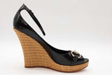 Gucci Black Patent Leather Peep Toe Wedges Size 10.5 B Eb1225crde