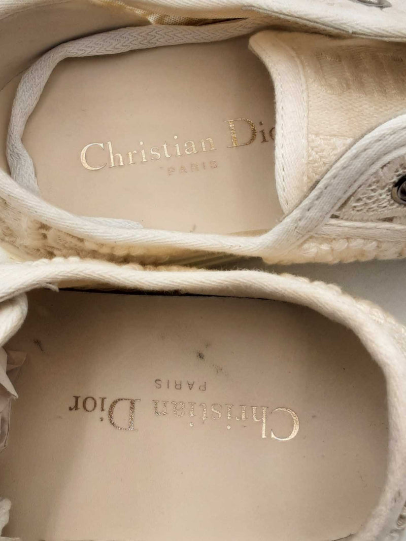 Christian Dior Walk N Dior Lace Macrame Embroidery Sneakers Size 37 Eb1224lrxsa