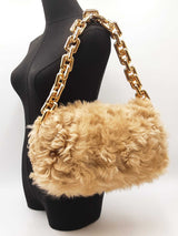 Bottega Veneta Chain Pouch In Beige Shearling Lambskin Fw0726irzdu