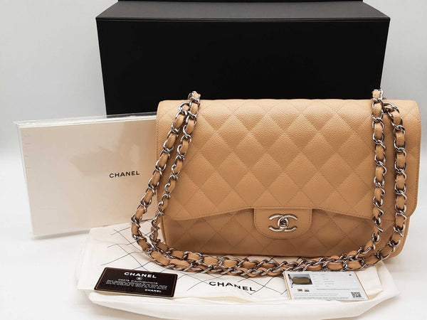 Chanel Double Flap Beige Caviar Leather Shoulder Bag Do0325rxzxde